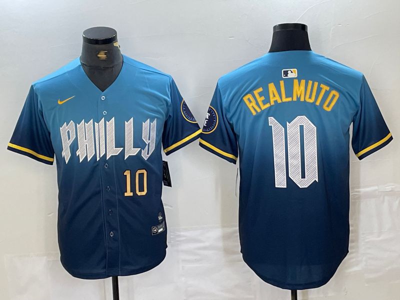 Men Philadelphia Phillies 10 Realmuto Blue City Edition Nike 2024 MLB Jersey style 3